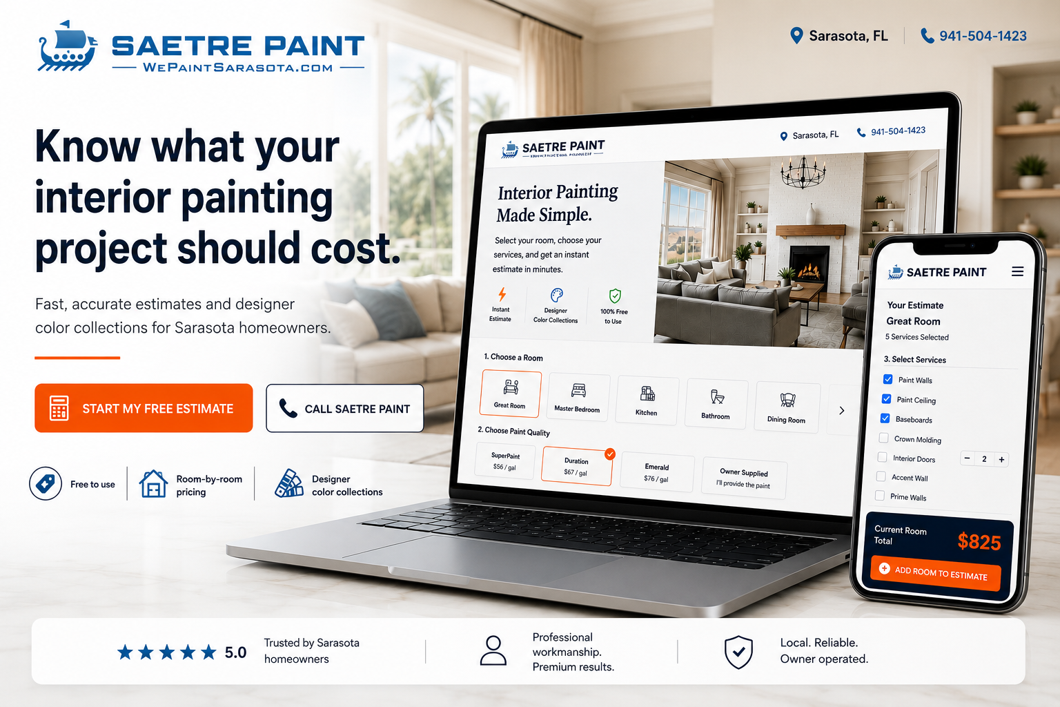 Saetre Paint Interior Painting Estimate Calculator