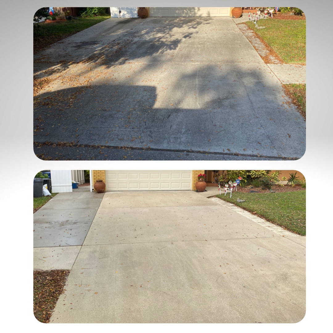 Driveway cleaning comparison 2: before at top and after at bottom