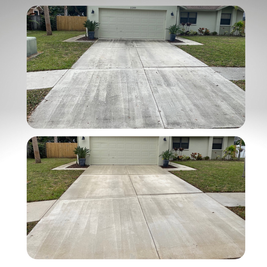 Driveway cleaning comparison 3: before at top and after at bottom