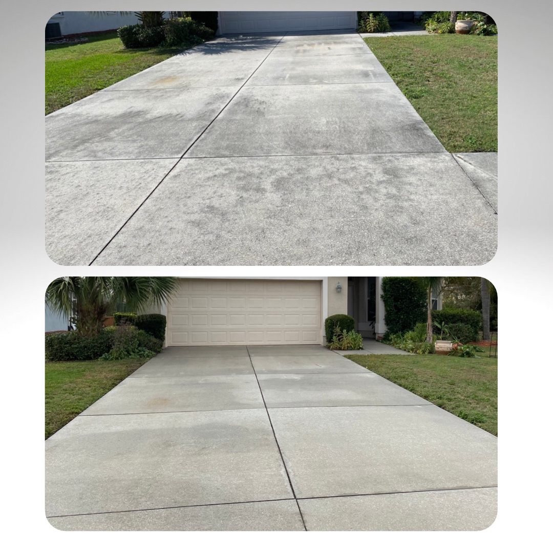 Driveway cleaning comparison 4: before at top and after at bottom